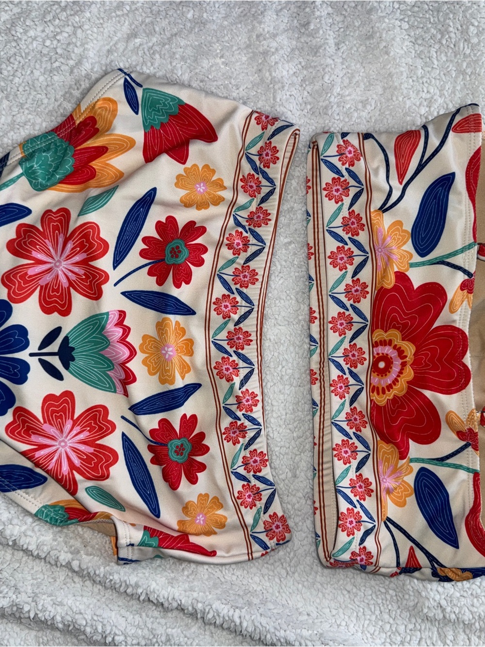 Floral One Shoulder High-Waist Bikini Set - Cream Multicolor, Tropical, NWOT M - Picture 6 of 11